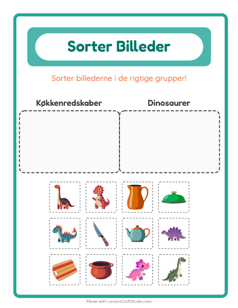 Forhåndsvisning af Sortér Billeder-arbejdsark til Børnehaveklasse