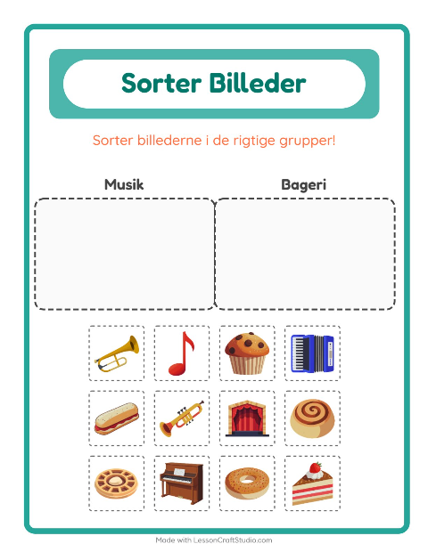 Sortér billederne: Musik og Bageri