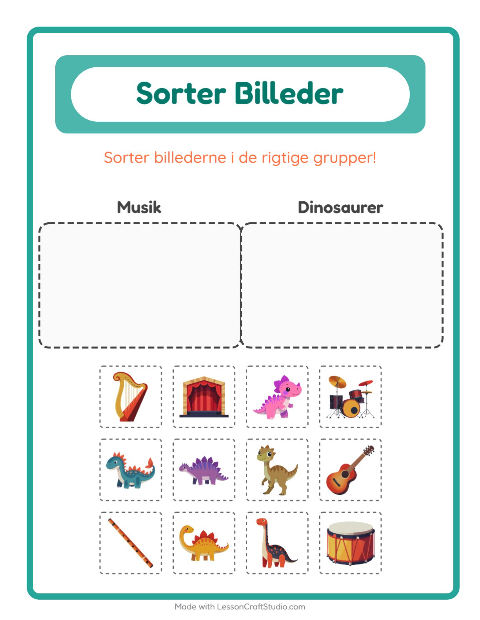 Forhåndsvisning af Sortér Billeder-arbejdsark til Børnehaveklasse