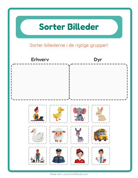 Sortér billederne: Erhverv og Dyr