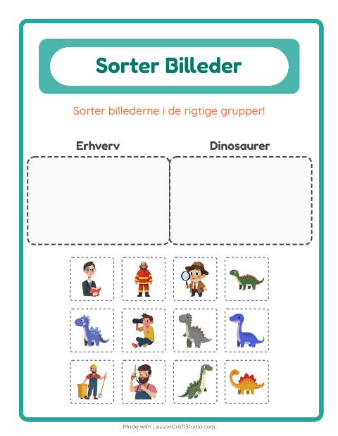 Sortér billederne: Erhverv og Dinosaurer