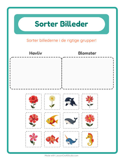 Forhåndsvisning af Sortér Billeder-arbejdsark til Børnehaveklasse