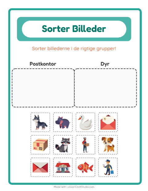 Sortér billederne: Postkontor og Dyr