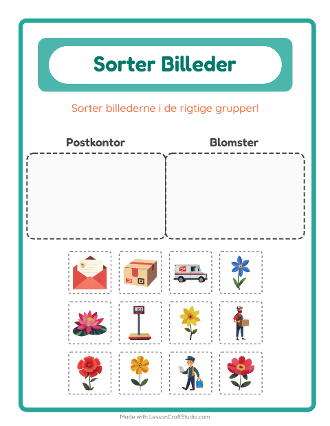 Forhåndsvisning af Sortér Billeder-arbejdsark til Børnehaveklasse