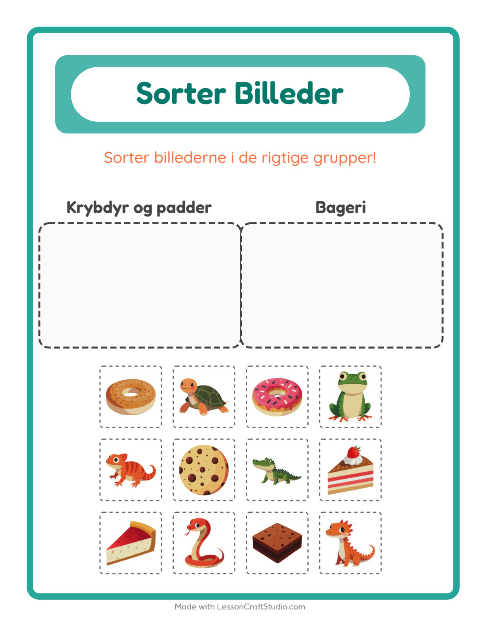 Sortér billederne: Krybdyr og padder og Bageri