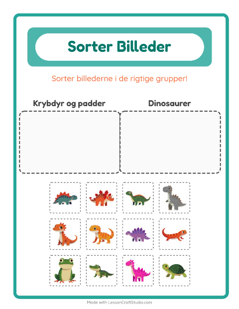 Sortér billederne: Krybdyr og padder og Dinosaurer