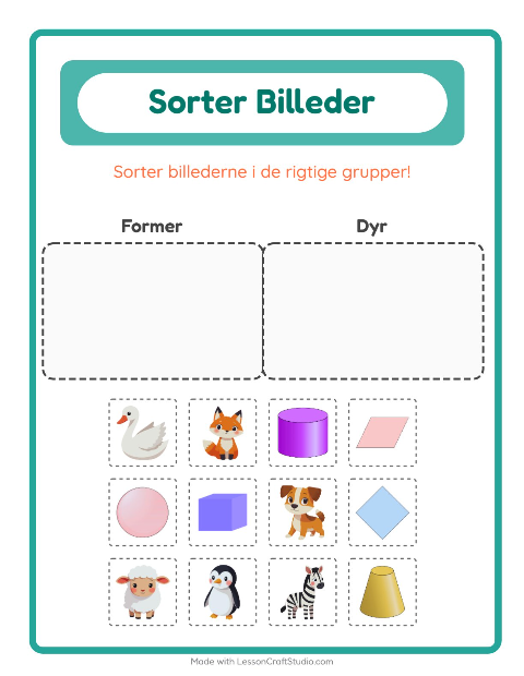 Forhåndsvisning af Sortér Billeder-arbejdsark til Børnehaveklasse