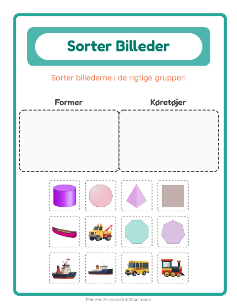 Forhåndsvisning af Sortér Billeder-arbejdsark til Børnehaveklasse