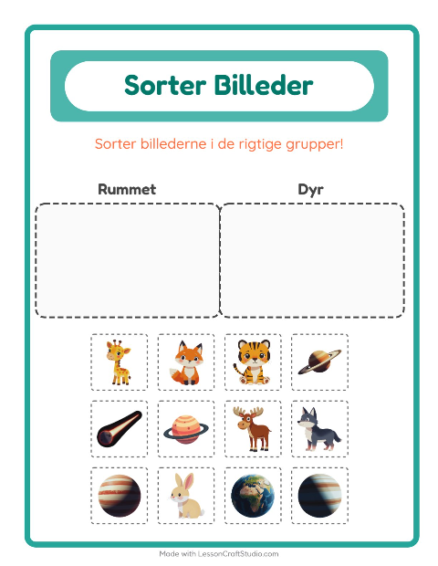 Sortér billederne: Rummet og Dyr