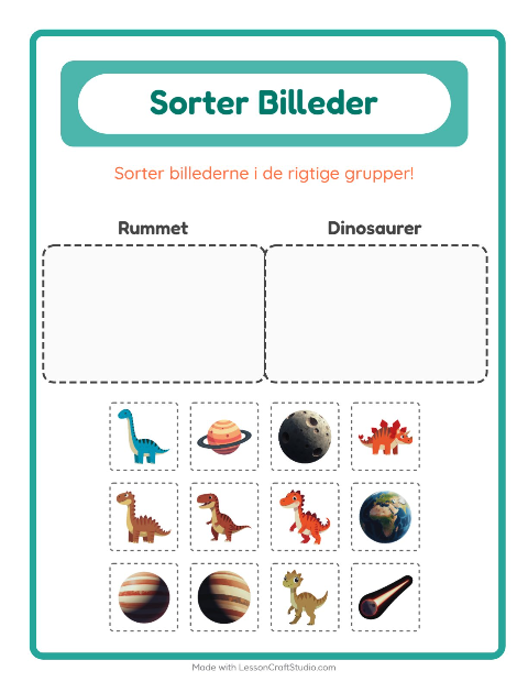 Sortér billederne: Rummet og Dinosaurer