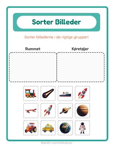 Sortér billederne: Rummet og Køretøjer