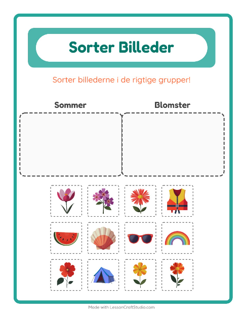 Forhåndsvisning af Sortér Billeder-arbejdsark til Børnehaveklasse