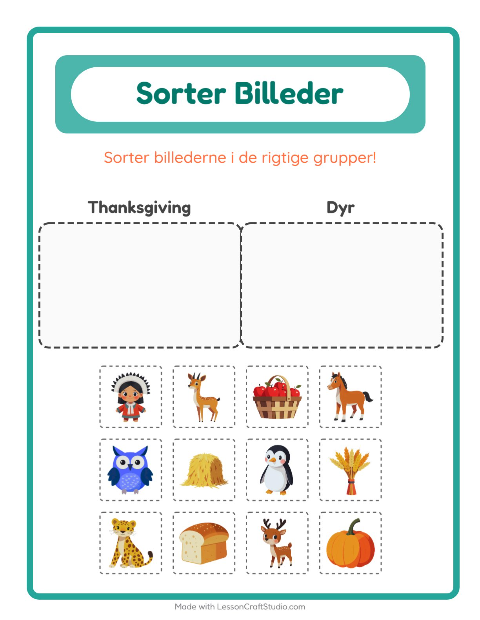 Sortér billederne: Thanksgiving og Dyr