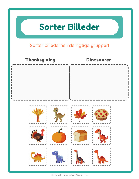 Sortér billederne: Thanksgiving og Dinosaurer