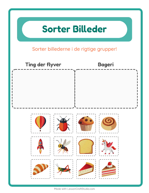 Forhåndsvisning af Sortér Billeder-arbejdsark til Børnehaveklasse