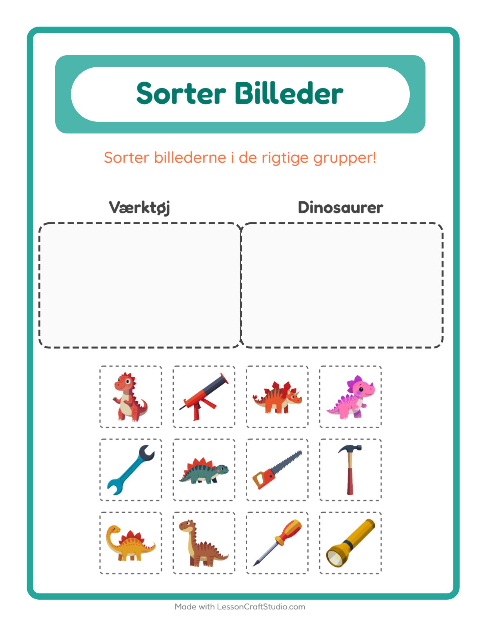Sortér billederne: Værktøj og Dinosaurer