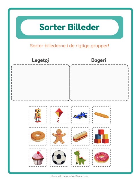Sortér billederne: Legetøj og Bageri