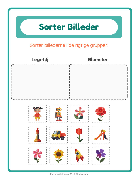 Forhåndsvisning af Sortér Billeder-arbejdsark til Børnehaveklasse