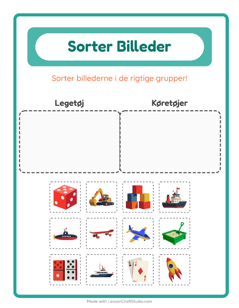 Sortér billederne: Legetøj og Køretøjer