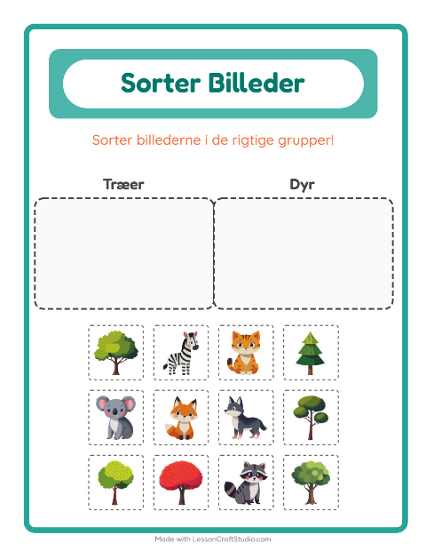 Forhåndsvisning af Sortér billederne: Træer og Dyr – opgave til børnehaveklassen
