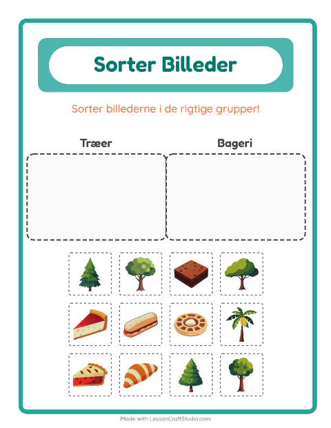 Forhåndsvisning af Sortér billederne: Træer og Bageri – opgave til børnehaveklassen