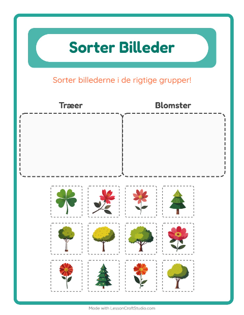 Forhåndsvisning af Sortér Billeder-arbejdsark til Børnehaveklasse