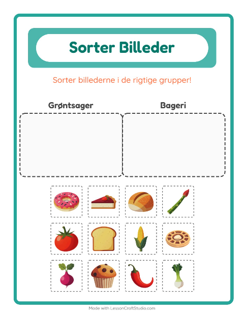 Sortér billederne: Grøntsager og Bageri
