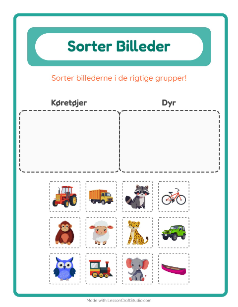 Sortér billederne: Køretøjer og Dyr