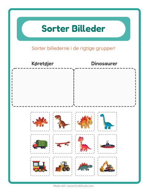 Sortér billederne: Køretøjer og Dinosaurer