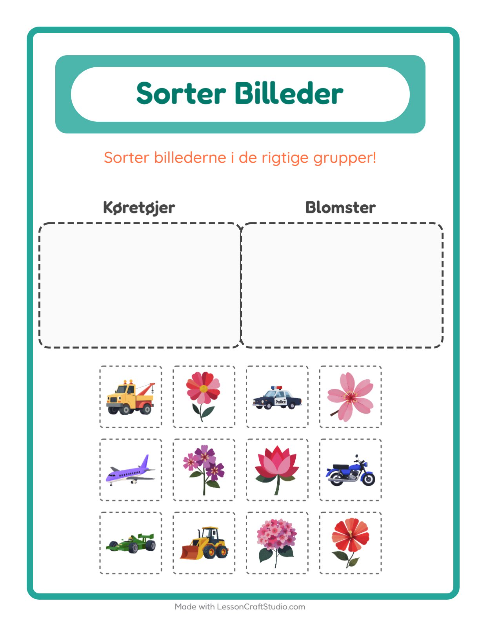 Sortér billederne: Køretøjer og Blomster