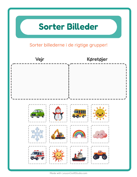 Forhåndsvisning af Sortér Billeder-arbejdsark til Børnehaveklasse