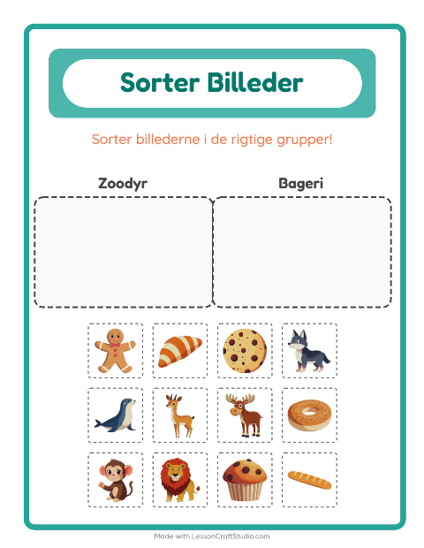 Sortér billederne: Zoodyr og Bageri