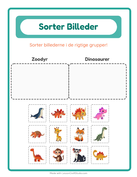 Sortér billederne: Zoodyr og Dinosaurer
