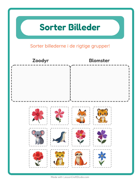 Forhåndsvisning af Sortér Billeder-arbejdsark til Børnehaveklasse