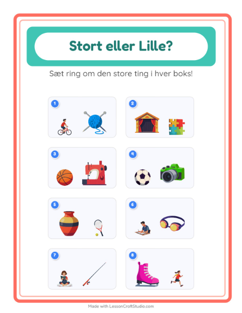 Forhåndsvisning af Stor Eller Lille-arbejdsark med Aktiviteter til Børnehave