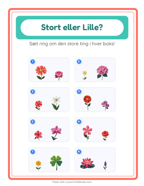 Forhåndsvisning af Størst og mindst: blomster – opgave til børnehaveklassen