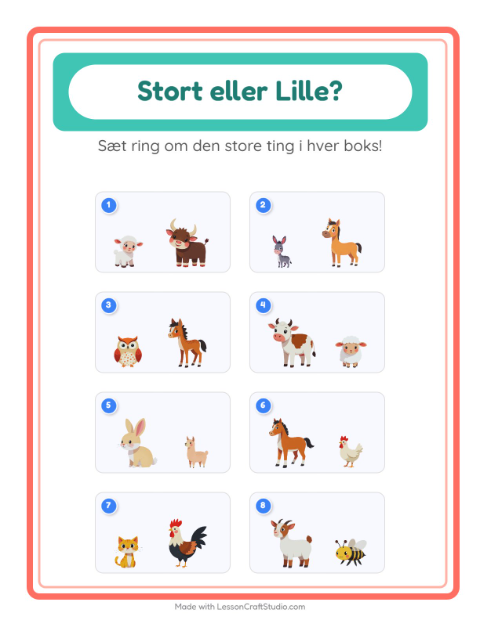 Forhåndsvisning af Stor Eller Lille-arbejdsark med Bondegårdsdyr til Børnehave