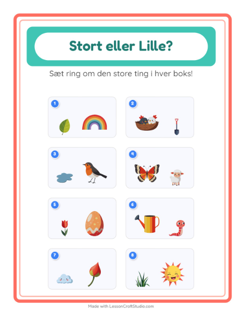 Forhåndsvisning af Stor Eller Lille-arbejdsark med Forår til Børnehave
