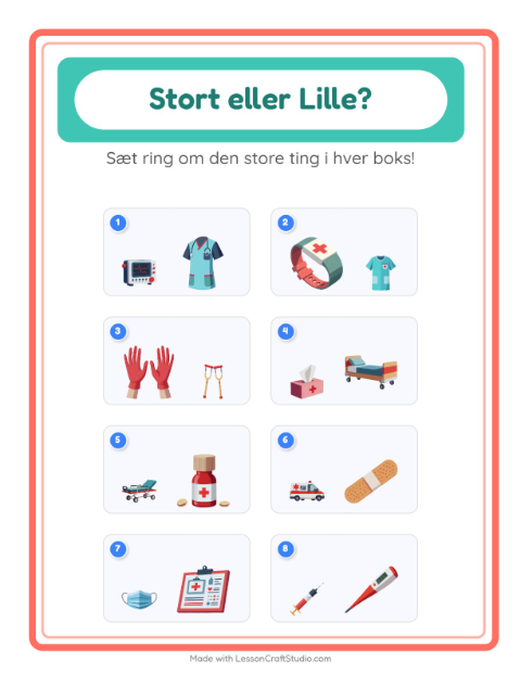 Forhåndsvisning af Stor Eller Lille-arbejdsark med Hospital til Børnehave