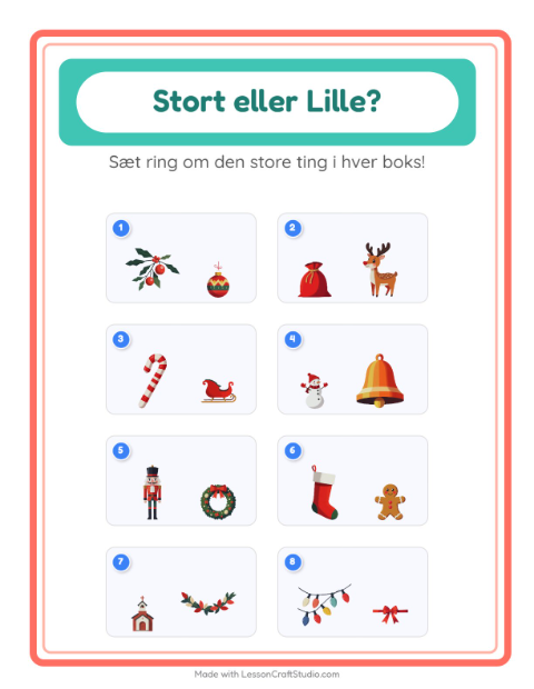 Forhåndsvisning af Stor Eller Lille-arbejdsark med Jul til Børnehave