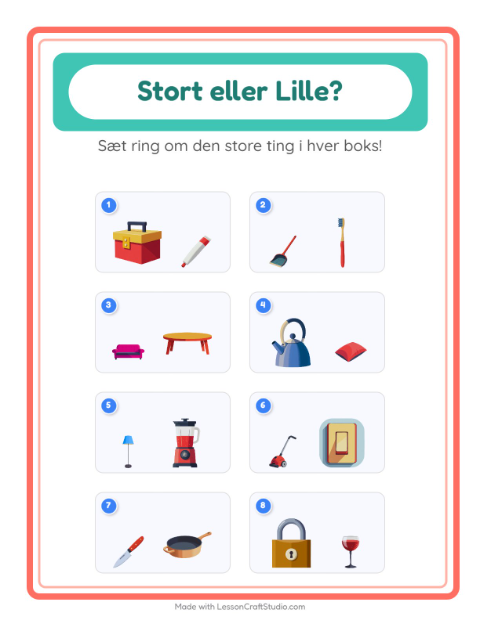 Forhåndsvisning af Størst og mindst: ting – opgave til børnehaveklassen