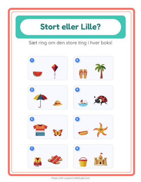 Forhåndsvisning af Stor Eller Lille-arbejdsark med Sommer til Børnehave