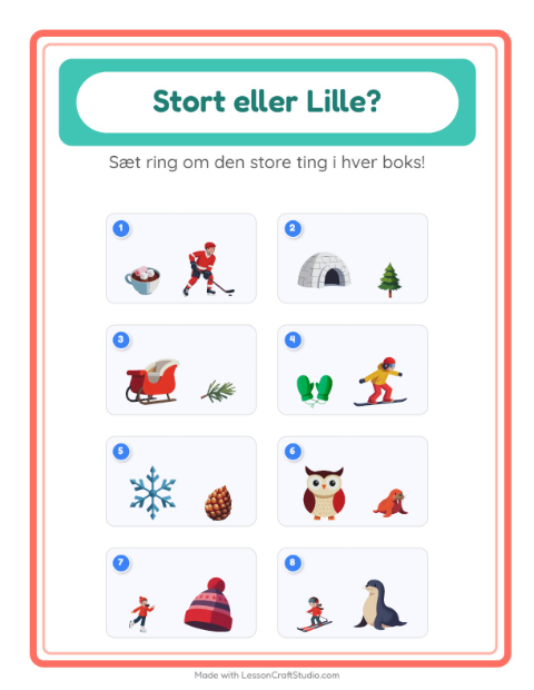 Forhåndsvisning af Stor Eller Lille-arbejdsark med Vinter til Børnehave