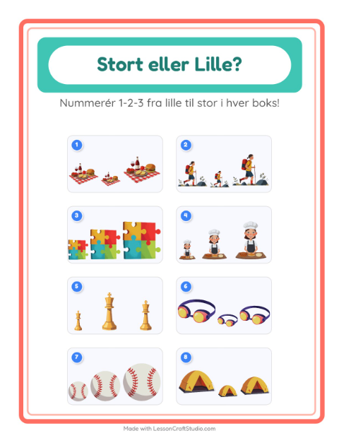 Forhåndsvisning af Stor Eller Lille-arbejdsark med Aktiviteter til Børnehave