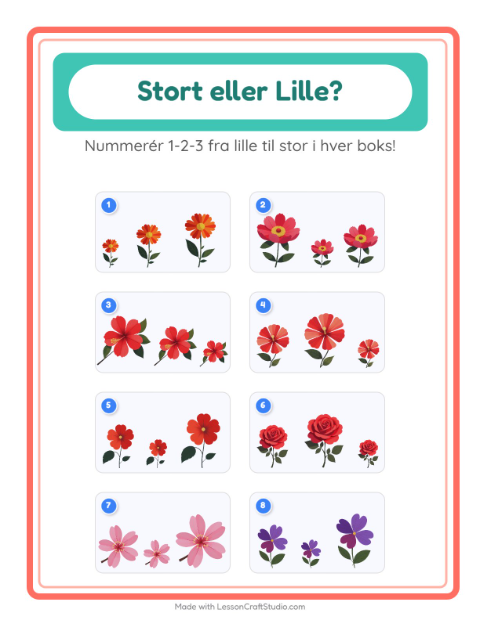 Forhåndsvisning af Sortér efter størrelse: blomster – opgave til børnehaveklassen