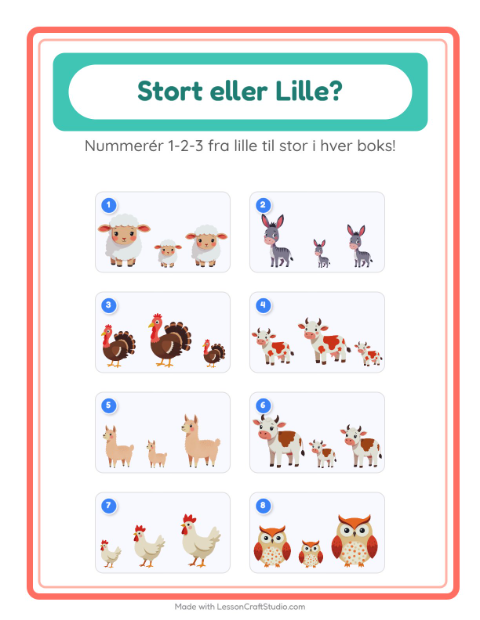 Sortér efter størrelse – Bondegårdsdyr