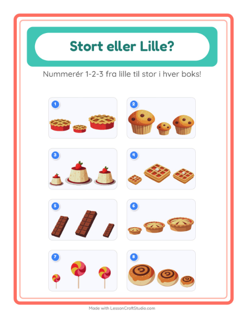 Sortér efter størrelse – Desserter og slik