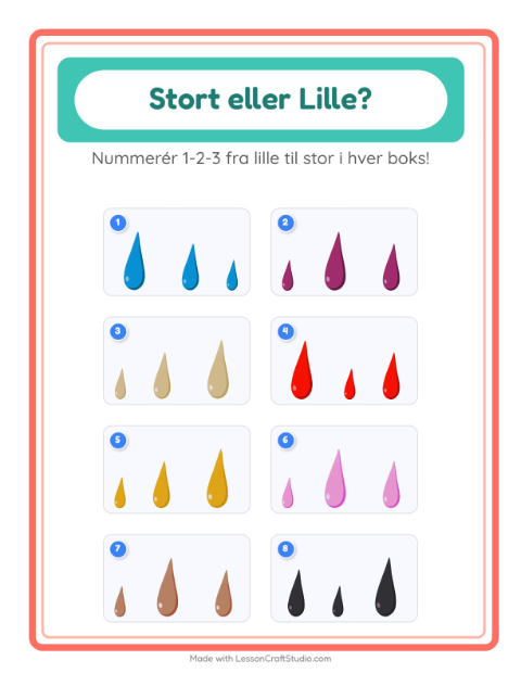 Forhåndsvisning af Stor Eller Lille-arbejdsark med Farver til Børnehave