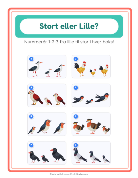 Sortér efter størrelse – Fugle 2