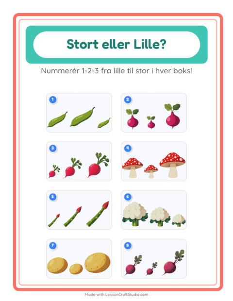 Forhåndsvisning af Stor Eller Lille-arbejdsark med Grøntsager til Børnehave